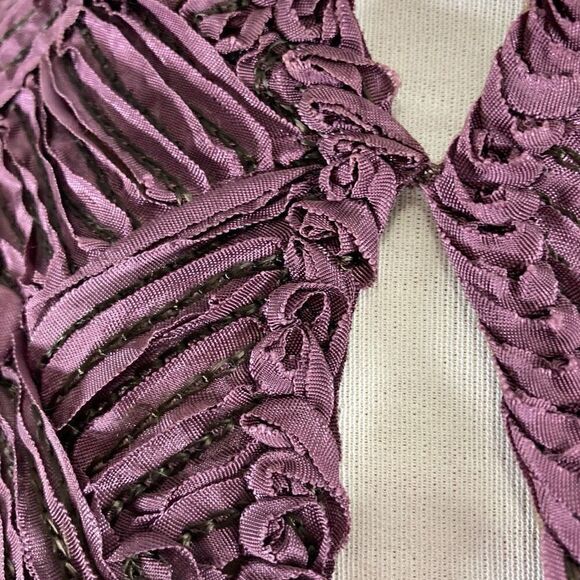 Ruth Chagnon L Maroon Dress Midi Belt Soutache 70s VTG Modest A-Line Cottagecore - Picture 12 of 12